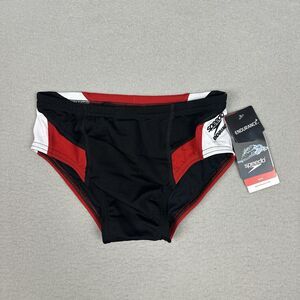 NEW Speedo Endurance+ Swim Briefs Men 26 Black Red Competition Training Team $44